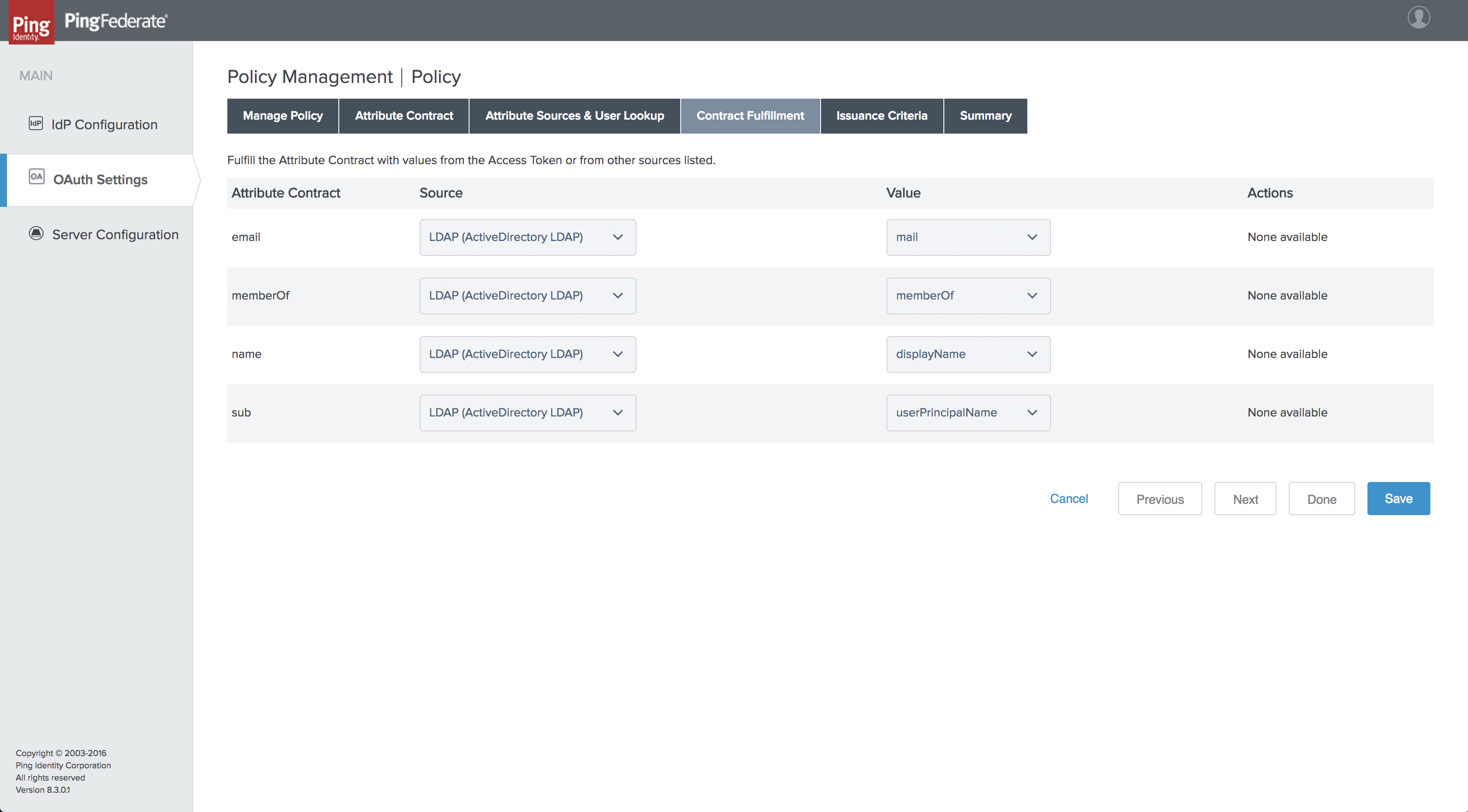 Configure contract fulfillment information in PingFederate